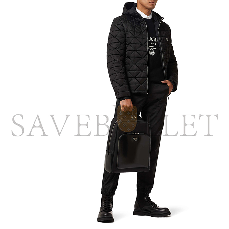 PRADA TRIANGLE LOGO BACKPACK IN RE-NYLON & LEATHER 1BZ005 (43*30*13cm) 